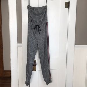 Guess Jumpsuit-plaid with side stripe detail